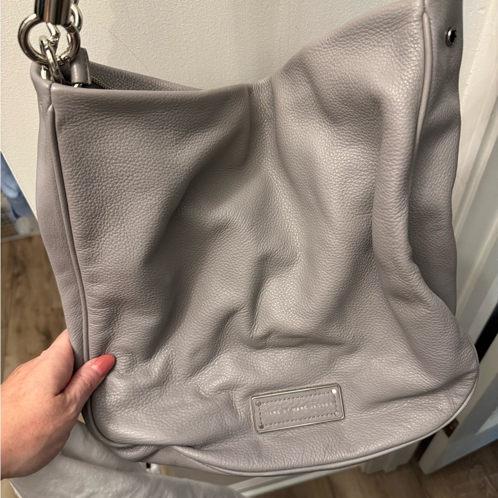 Like New Large Gray Leather Hobo Bag